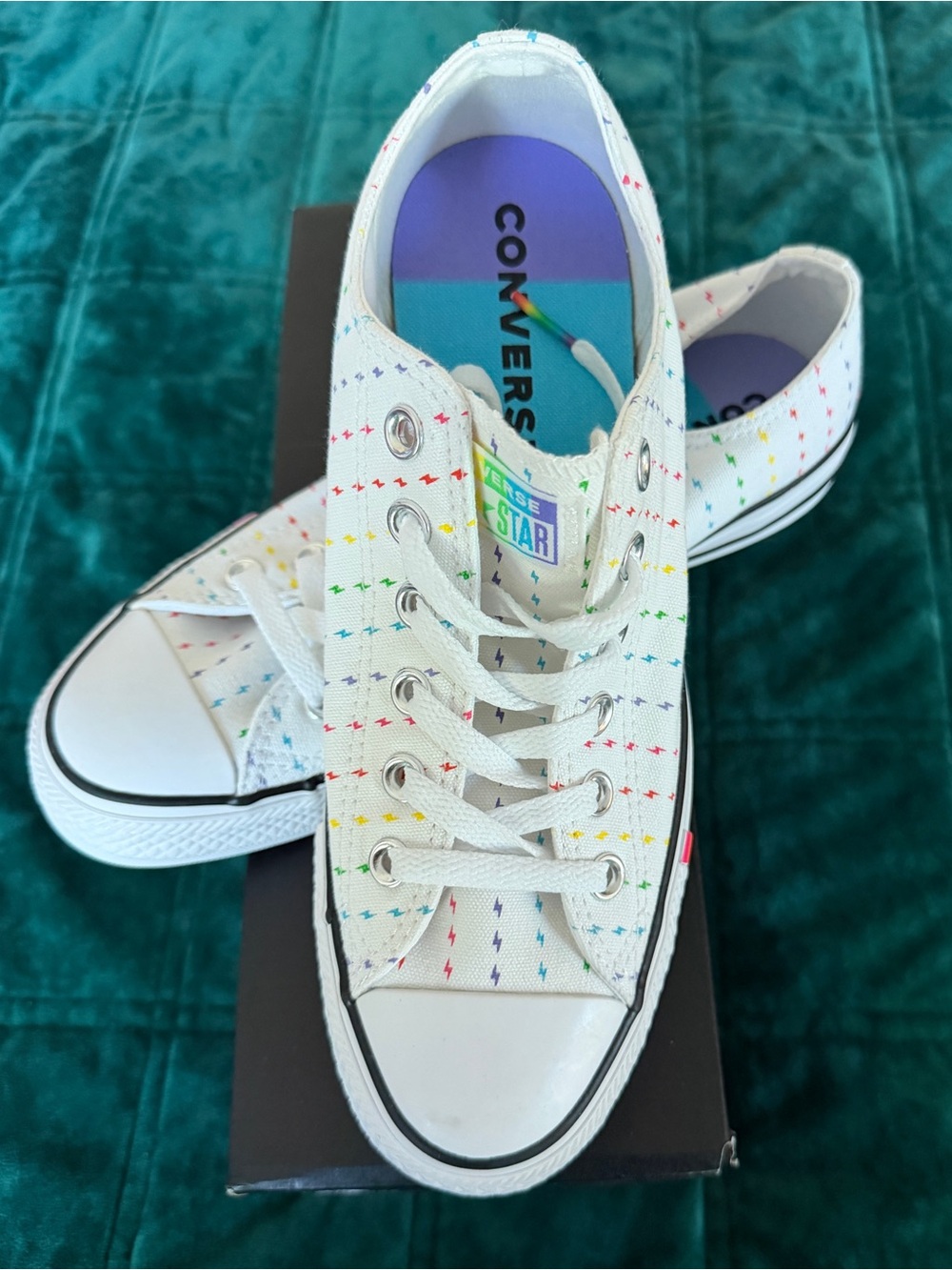 Converse Pride White Low Top Sneakers with Rainbow Lightning Dots